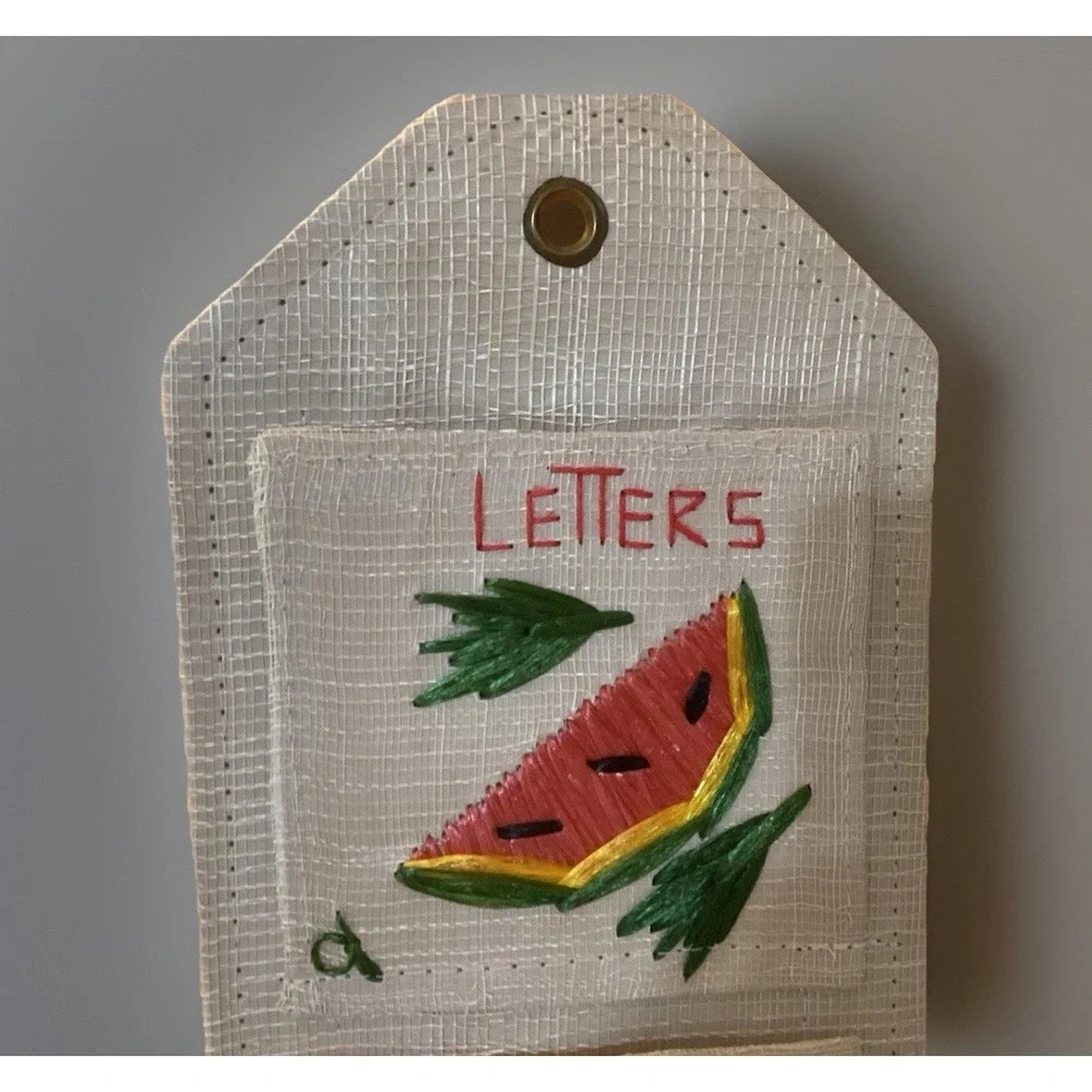 Vintage Woven Straw Wicker Mail Holder Organizer Kitsch 18
